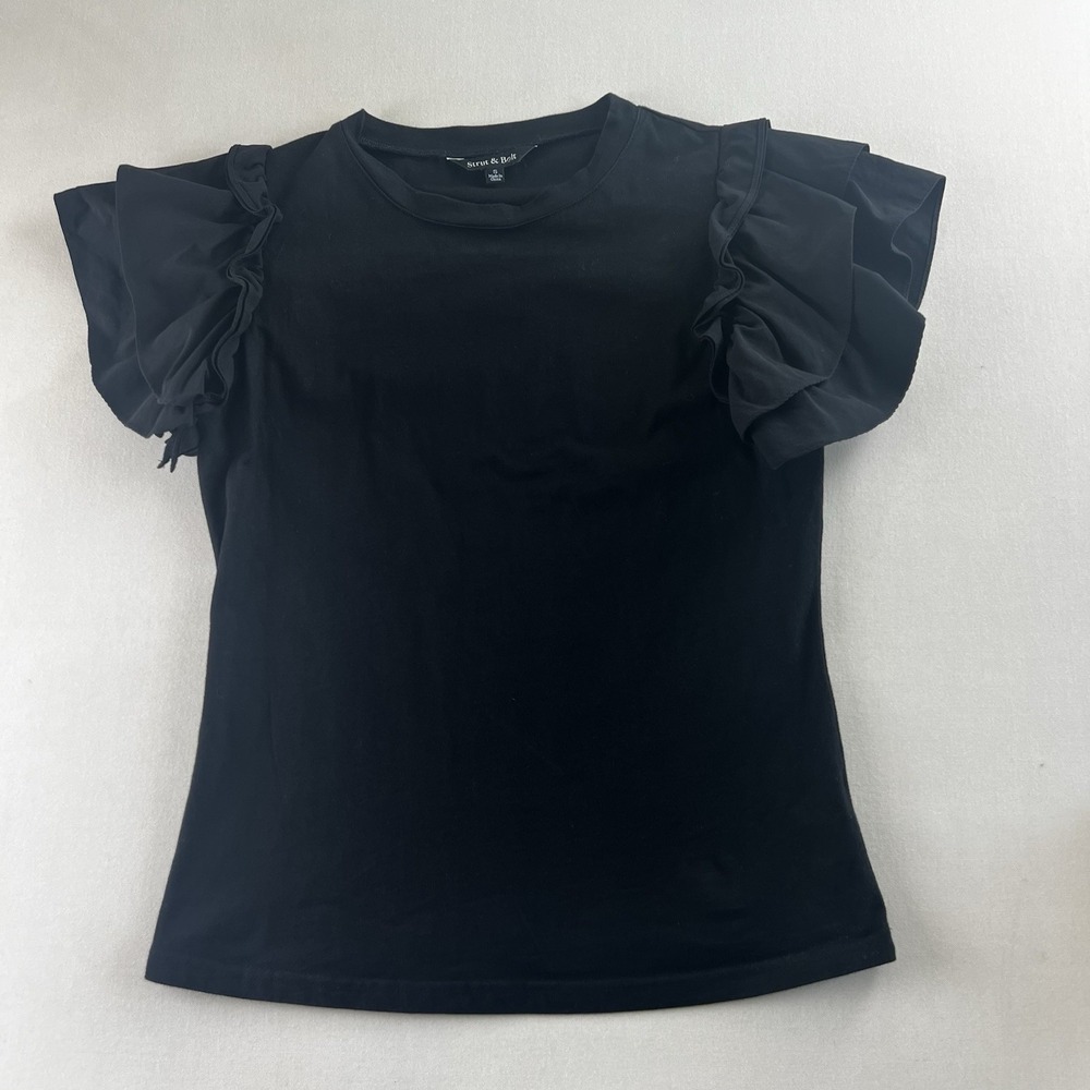 Strut And Bolt Black Cotton Ruffle Sleeve Size S Preppie Classy Summer Spring